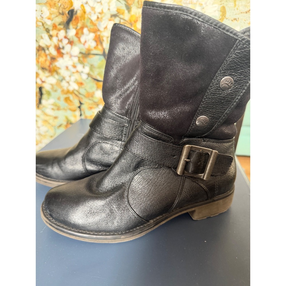 BareTraps Shakira Black Leather Faux Fur Lined Mid Calf Moto Boots Womens 6M